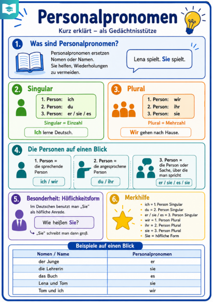Personalpronomen – Deutsch-Lernkarte (kostenloses PDF)