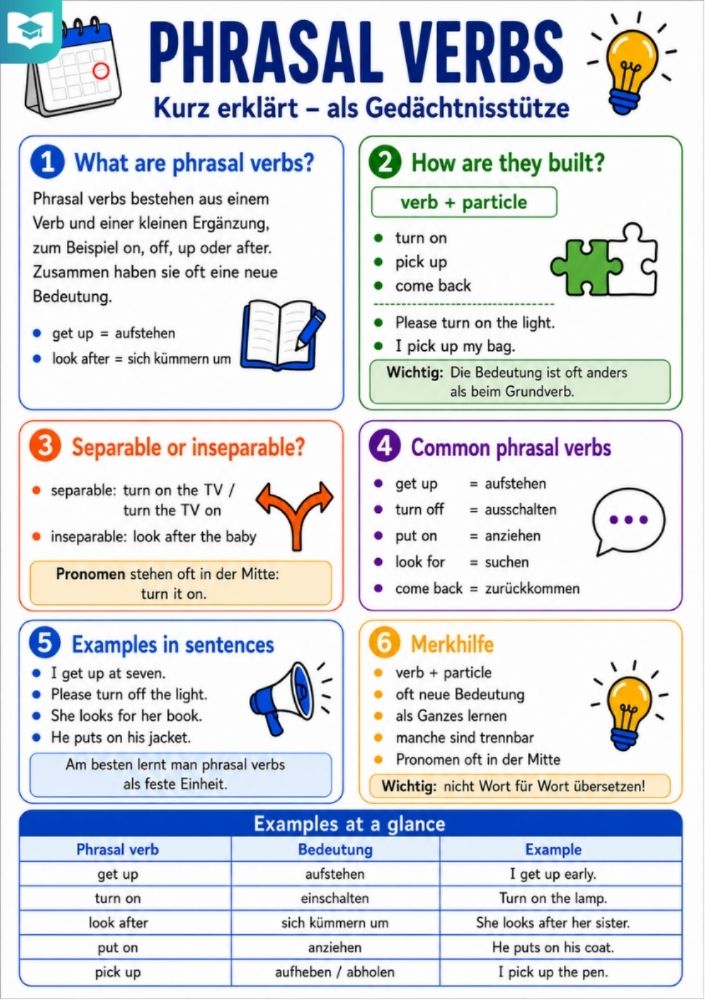 Phrasal Verbs – Englisch-Lernkarte (kostenloses PDF)