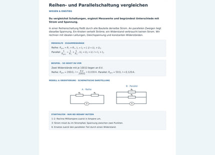 Reihen- und Parallelschaltung vergleichen – erste Seite
