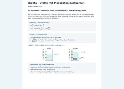 Dichte – Stoffe mit Messdaten bestimmen – erste Seite