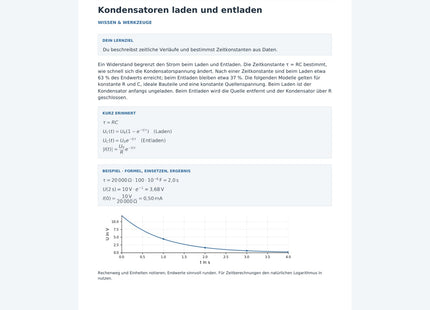 Kondensatoren laden und entladen - kostenloses Physik-Arbeitsblatt mit Lösungen (PDF)