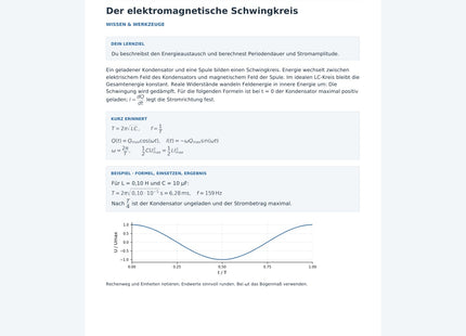 Der elektromagnetische Schwingkreis - kostenloses Physik-Arbeitsblatt mit Lösungen (PDF)
