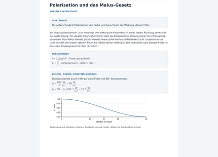 Polarisation und das Malus-Gesetz - kostenloses Physik-Arbeitsblatt mit Lösungen (PDF)