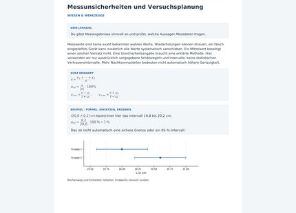 Messunsicherheiten und Versuchsplanung - kostenloses Physik-Arbeitsblatt mit Lösungen (PDF)