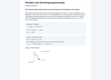 Pendel und Schwingungsenergie – Physik-Arbeitsblatt mit Lösungen
