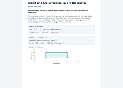 Arbeit und Kreisprozesse im p-V-Diagramm – Physik-Arbeitsblatt mit Lösungen