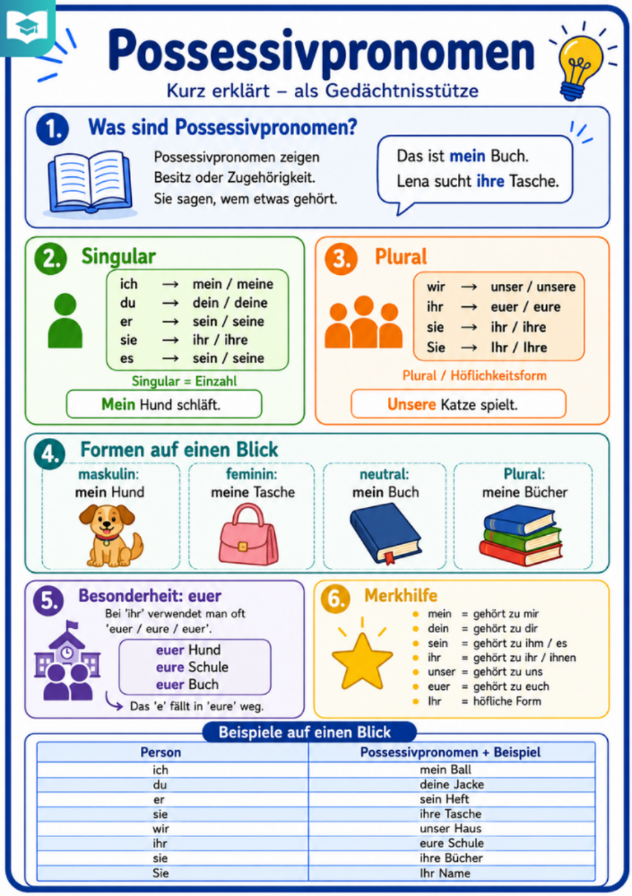 Possessivpronomen – Deutsch-Lernkarte (kostenloses PDF)