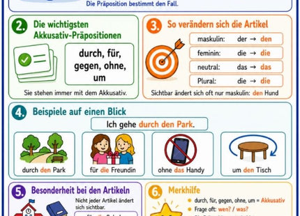 Präpositionen mit Akkusativ – Deutsch-Lernkarte (kostenloses PDF)