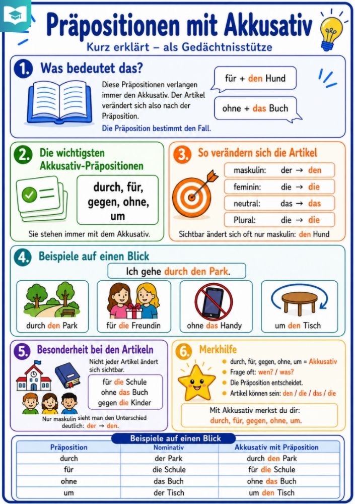 Präpositionen mit Akkusativ – Deutsch-Lernkarte (kostenloses PDF)
