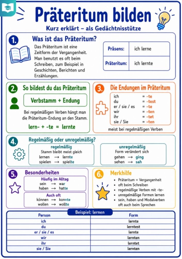 Präteritum – Deutsch-Lernkarte (kostenloses PDF)