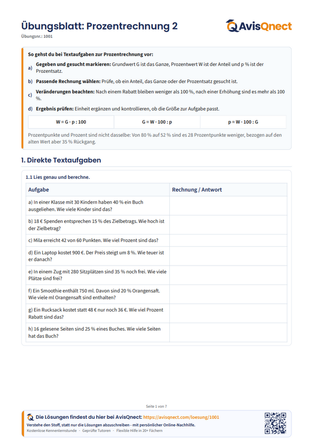 Prozentrechnung 2 – Textaufgaben und mehrstufige Übungen