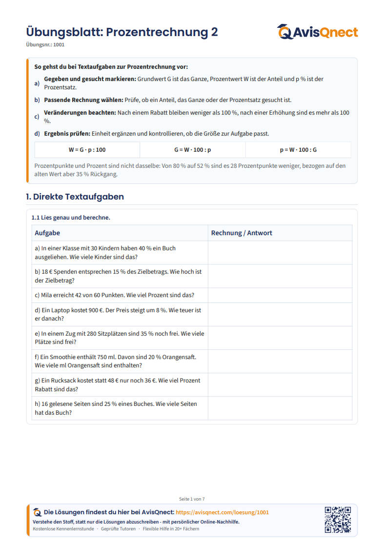 Prozentrechnung 2 – Textaufgaben und mehrstufige Übungen