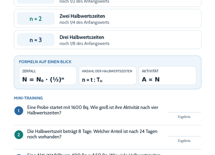 Radioaktivität und Halbwertszeit – Physik-Lernkarte (kostenloses PDF)