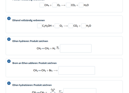 Reaktionsgleichungen intensiv II: Organische Chemie – kostenloses Arbeitsblatt mit Lösungen (PDF)