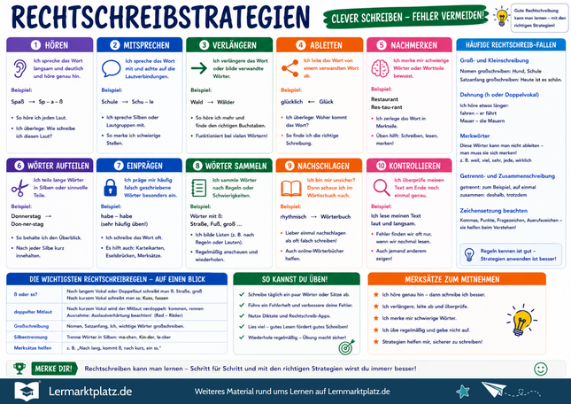 Rechtschreibstrategien verstehen – Wörter richtig schreiben – Lernposter / Lernplakat als PDF