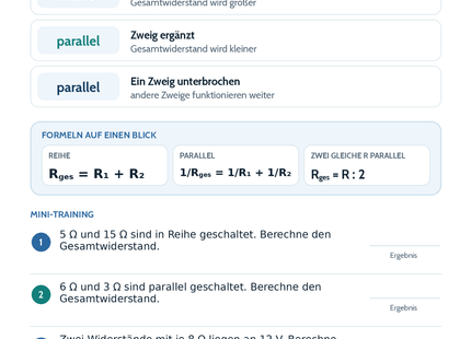 Reihen- und Parallelschaltung – Physik-Lernkarte (kostenloses PDF)