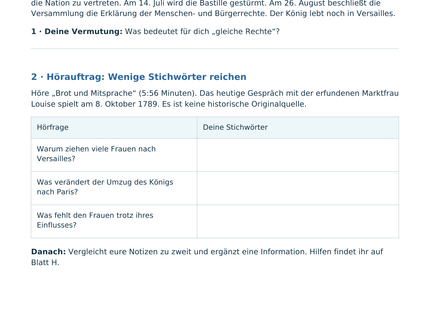 Schülerblatt zum Podcast Brot und Mitsprache mit Hörauftrag und QR-Code zur Lernseite