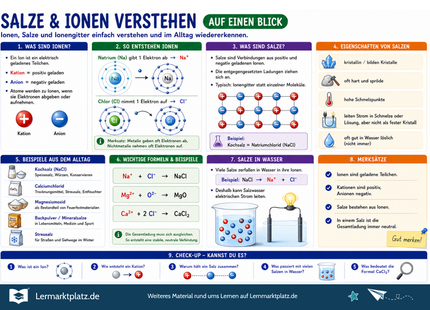 Salze & Ionen verstehen – Ionenbindung, Ladungen & Salzbildung einfach erklärt – Lernposter / Lernplakat als PDF