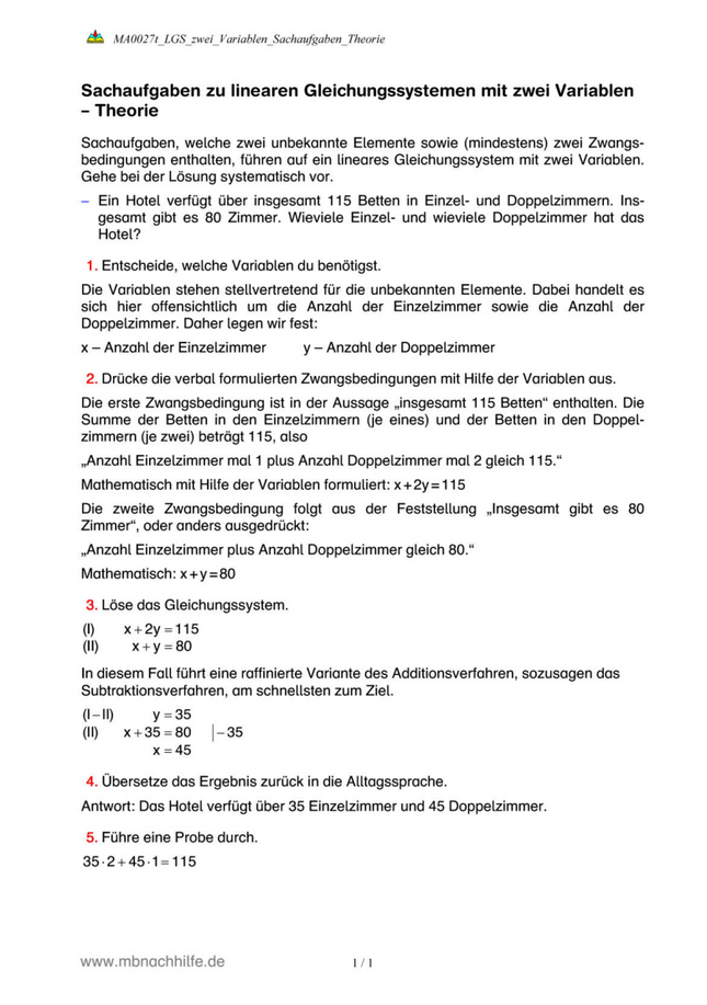 Sachaufgaben zu linearen Gleichungssystemen mit zwei Variablen – Schritt-für-Schritt-Theorie