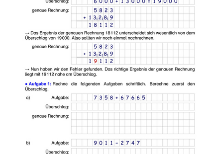 Addition und Subtraktion bis 1.000.000 – schriftlich rechnen & Überschlag
