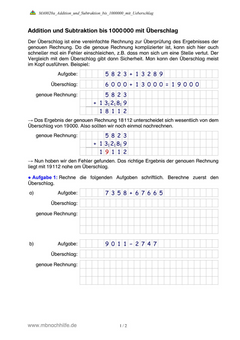 Addition und Subtraktion bis 1.000.000 – schriftlich rechnen & Überschlag