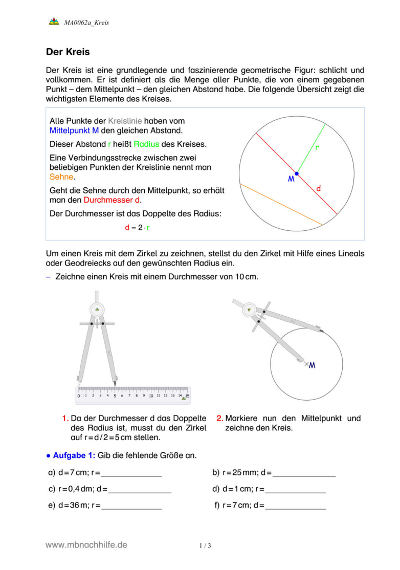 Der Kreis – Radius, Durchmesser, Koordinaten & Zeichnen mit dem Zirkel