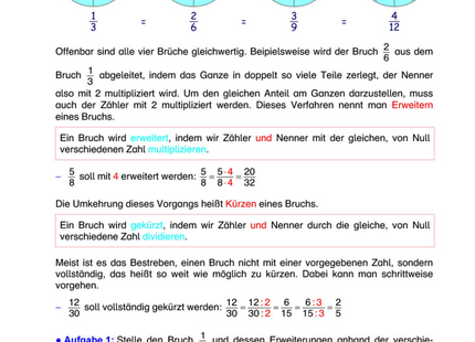 Arbeitsblatt: Erweitern und Kürzen von Brüchen – einfach erklärt & geübt
