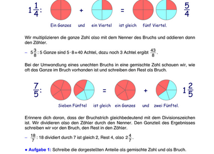 Arbeitsblatt: Gemischte Zahlen – Umwandeln, Darstellen & Rechnen