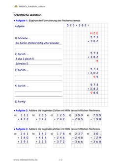 Arbeitsblatt: Schriftliche Addition – Stellenwert, Überträge & Rechenschema