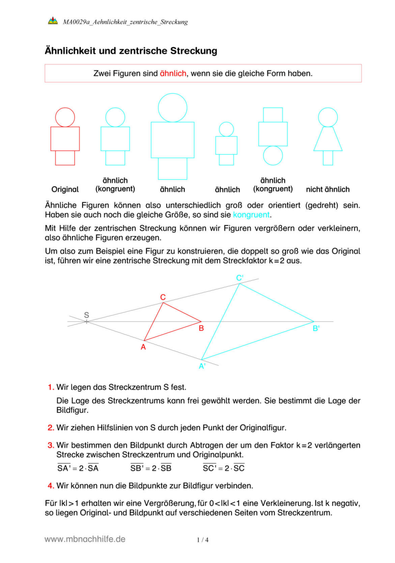 Arbeitsblatt: Ähnlichkeit & zentrische Streckung – Figuren vergrößern und verkleinern