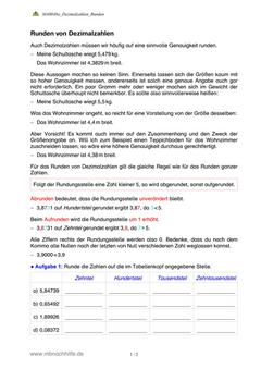 Arbeitsblatt: Dezimalzahlen runden – Rundungsregeln, Stellenwert & Alltagssituationen