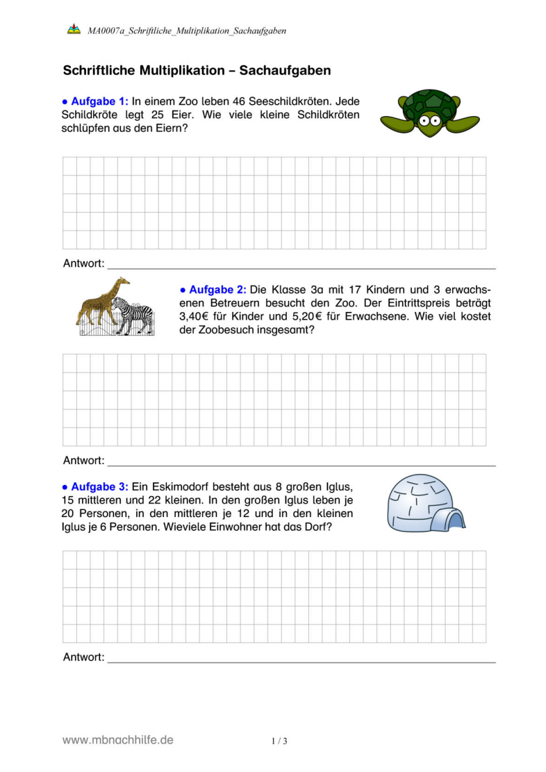 Arbeitsblatt: Schriftliche Multiplikation – Sachaufgaben üben & anwenden