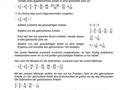 Arbeitsblatt: Gemischte Zahlen addieren & subtrahieren – verständlich erklärt & mit vielen Übungen