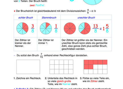 Arbeitsblatt: Brüche und Anteile – Zähler & Nenner verstehen, darstellen & anwenden