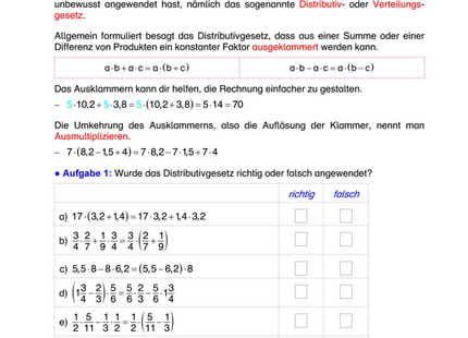 Arbeitsblatt: Distributivgesetz – Ausklammern, Ausmultiplizieren & Rechentricks