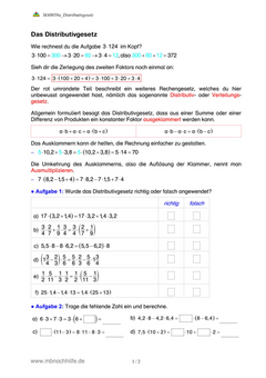 Arbeitsblatt: Distributivgesetz – Ausklammern, Ausmultiplizieren & Rechentricks