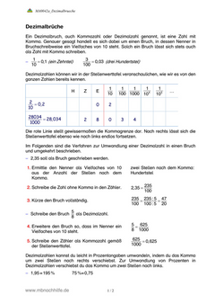 Arbeitsblatt: Dezimalbrüche – Kommazahlen verstehen, darstellen & umwandeln
