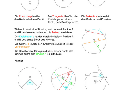 Arbeitsblatt: Geraden und Winkel am Kreis – Passante, Tangente, Sekante & Kreiswinkelsätze