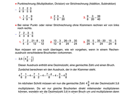 Arbeitsblatt Rechenausdrücke mit Brüchen und Dezimalzahlen – Klammern, Punkt- vor Strichrechnung
