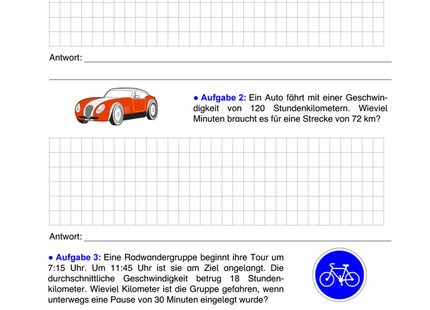 Arbeitsblatt Sachaufgaben zu Zeit & Geschwindigkeit – Rechnen mit Stunden, Minuten und km/h