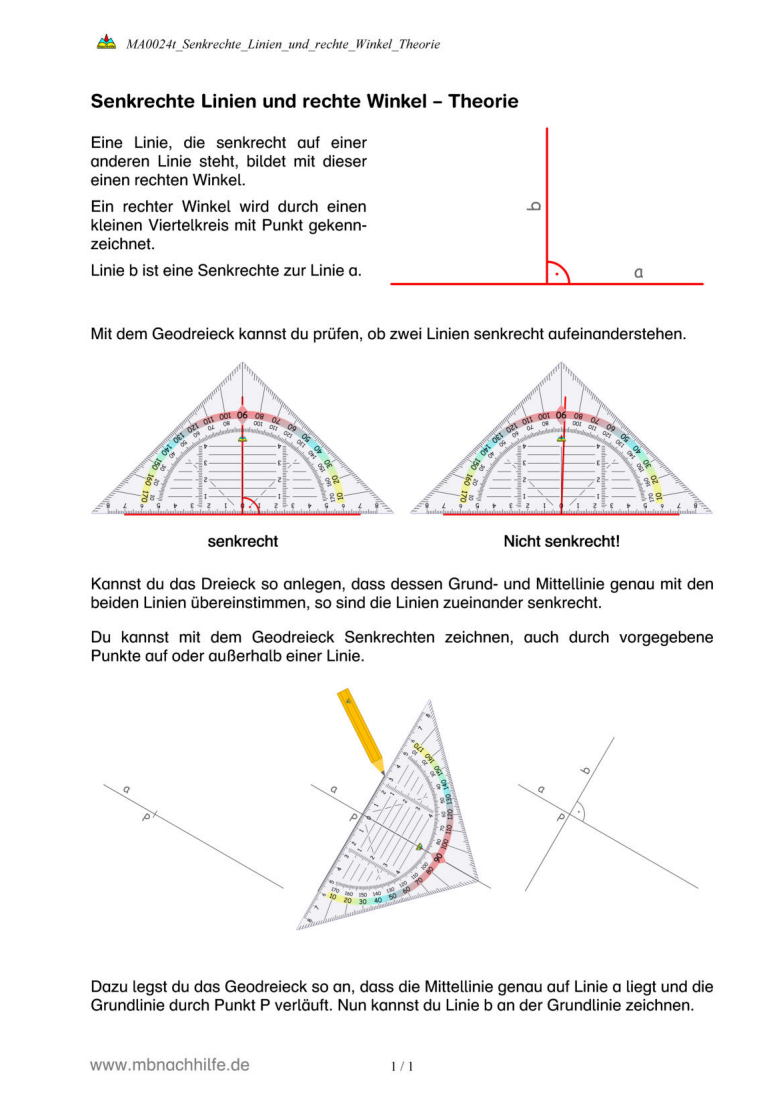 Arbeitsblatt: Senkrechte Linien und rechte Winkel – Theorie & Grundlagen