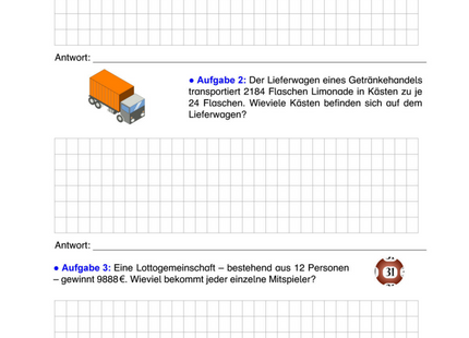 Arbeitsblatt Schriftliche Division – Sachaufgaben mit Alltagsbezug
