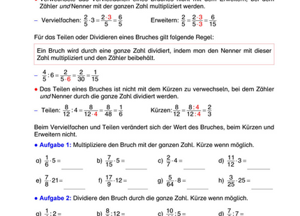 Arbeitsblatt: Brüche und gemischte Zahlen vervielfachen und teilen