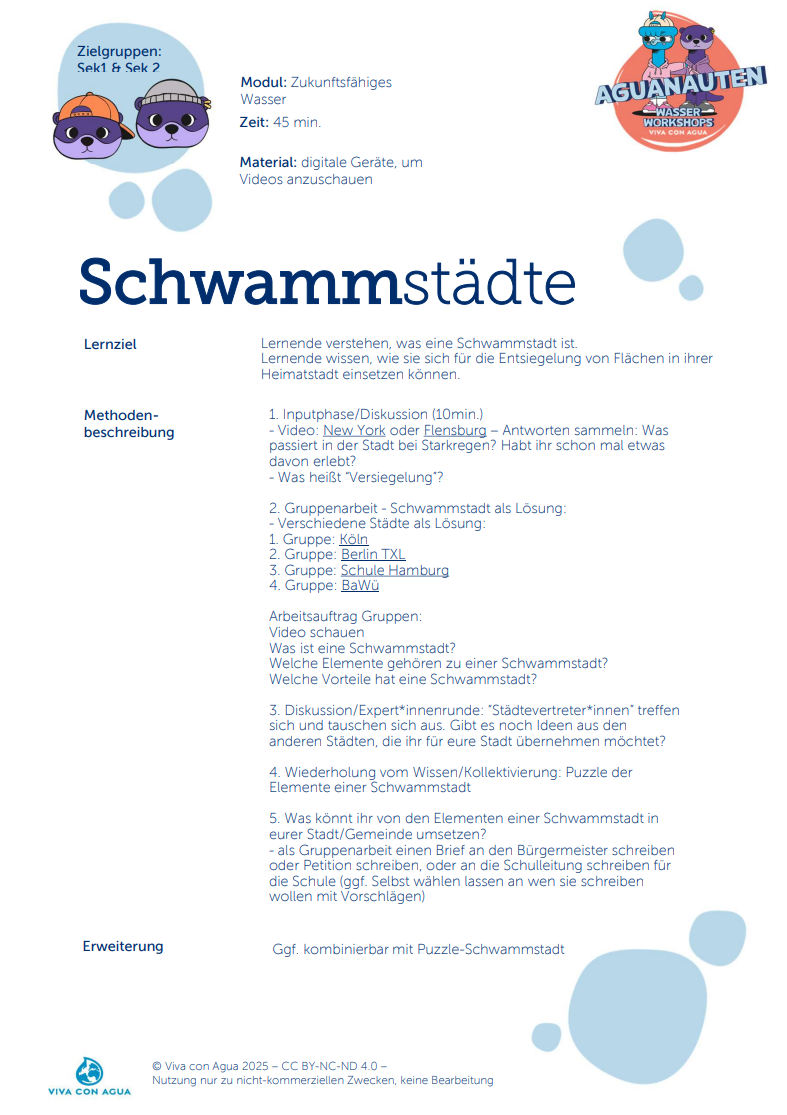 Schwammstädte – Unterrichtsmaterial zu Starkregen, Versiegelung & Zukunftsstädten