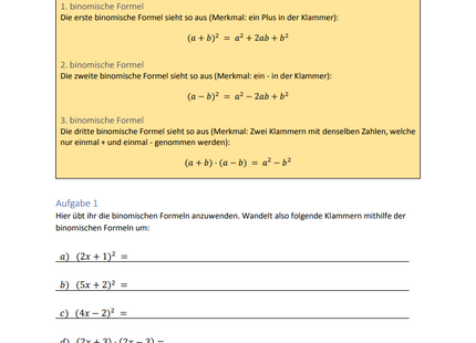 Binomische Formeln intensiv üben – Umfangreiches kostenloses Arbeitsblatt (PDF)
