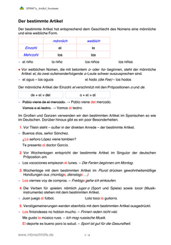 Spanisch Arbeitsblatt: Der bestimmte Artikel – Regeln, Besonderheiten & Übungen
