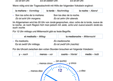 Spanisch Arbeitsblatt: Die Uhrzeit – Fragen, sagen & schreiben