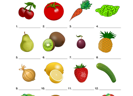 Spanisch Arbeitsblatt: Frutas y verduras – Obst und Gemüse
