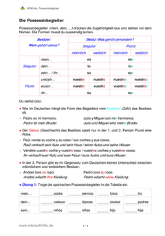 Spanisch Arbeitsblatt: Possessivbegleiter – mi, tu, su, nuestro, vuestro