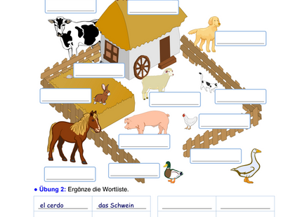 Spanisch Arbeitsblatt: Tiere – Haustiere & Bauernhoftiere